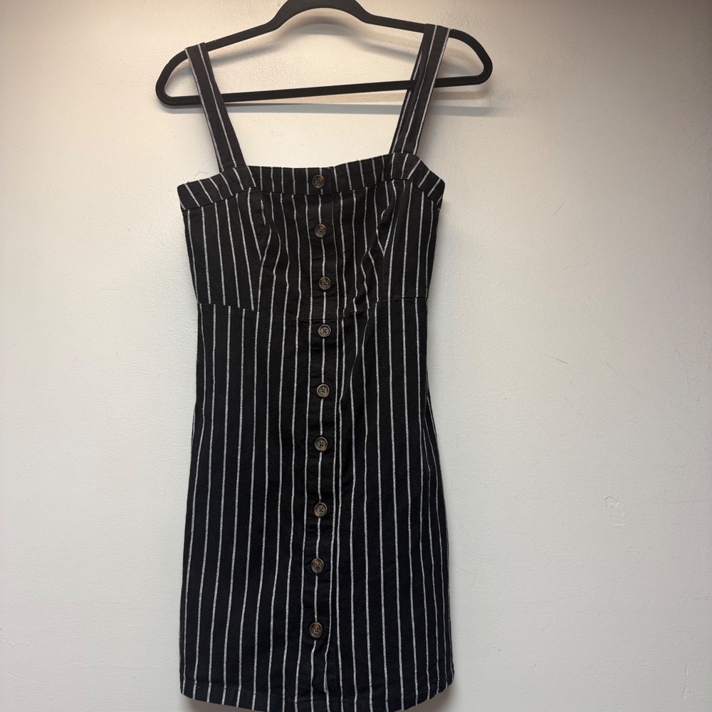 Hollister Mini Dress Women Small Black White Excellent Striped Button Front Cami